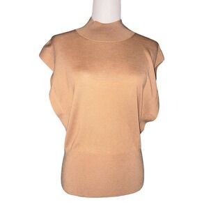 Banana Republic Womens M Mock Neck Cap Sleeve 100% Merino Wool Sweater Camel